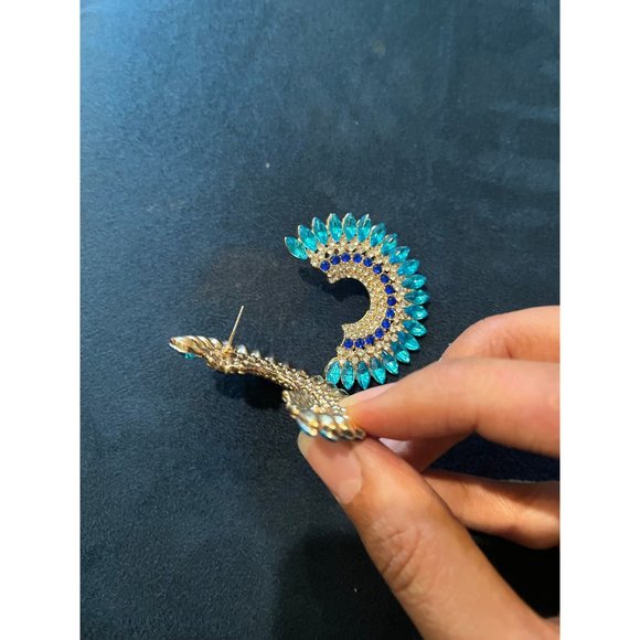 Aquamarine earrings large rhinestone crystal stud blue large aqua big earring - Picture 5 of 8